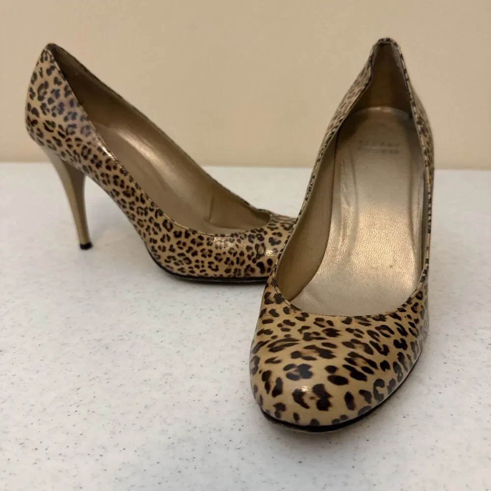 Stuart Weitzman Round Toe Pumps Stiletto Heels Brown Leopard Heels Women's 7 M